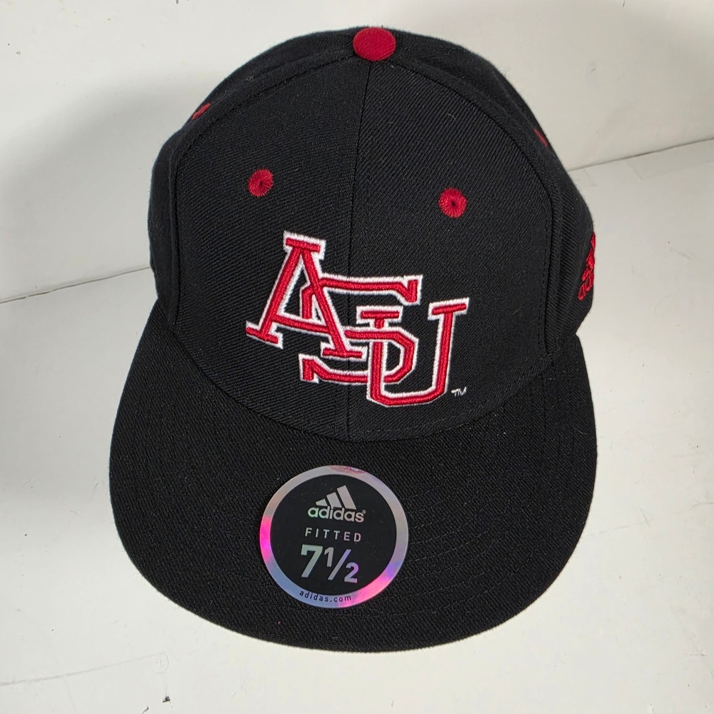 Adidas Arkansas State Red Wolves Fitted Hat Black Red ASU Cap Size 7 1/2